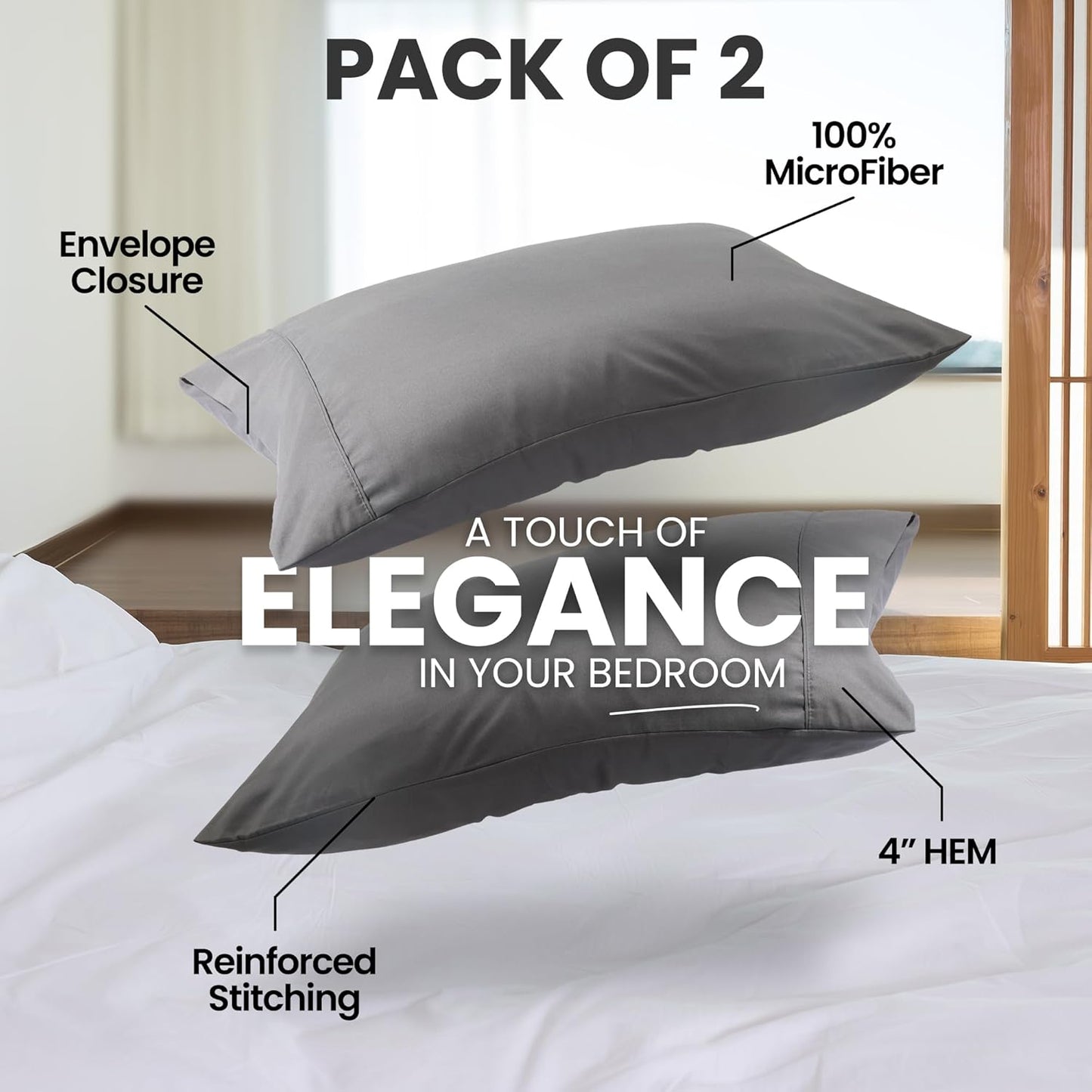 Utopia Bedding Pillow Cases - Soft Brushed Microfiber, 2-Pack | Oeko-TEX Certified, 20x26 Inches (Grey)