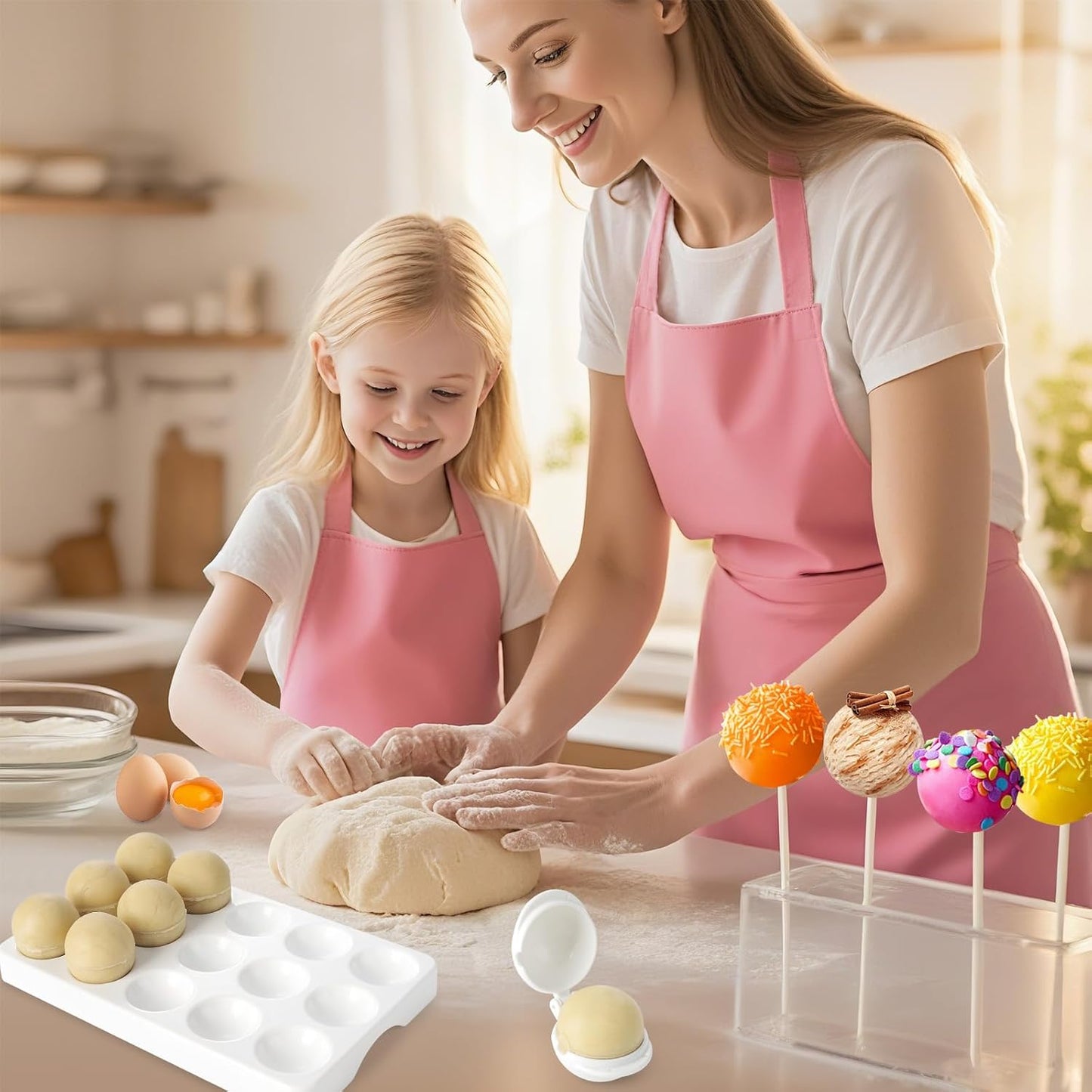 MITCHENIFY Cake Pop Mold Set - Round Sphere Press with Tray & Cutter for Home Baking | Perfect for Parties & Weddings
