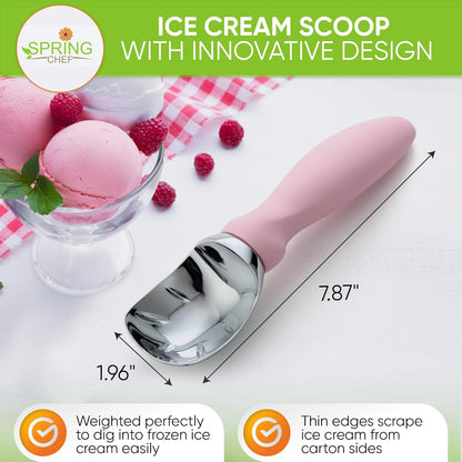 Spring Chef Ice Cream Scoop - Professional Heavy-Duty Scooper with Soft Grip Handle | Perfect for Gelato, Sorbet, Cookie Dough