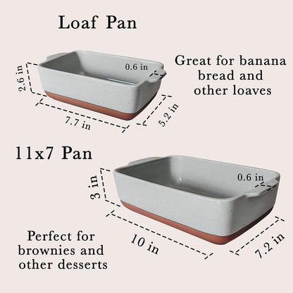Mora Ceramic Baking Dishes Set of 2 - Versatile Porcelain Casserole & Loaf Pans, 7x11 in, Grey