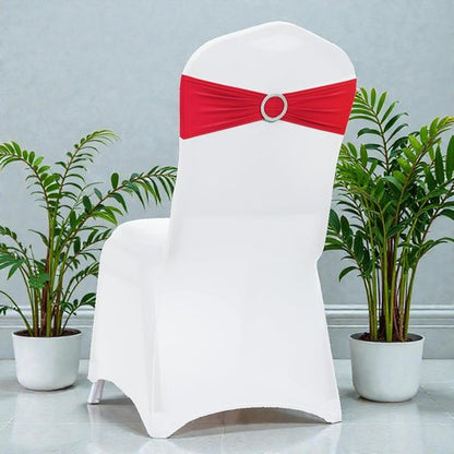MDS Premium Spandex Chair Sashes - 50 Pack Stretch Covers with Buckle Slider for Weddings & Events | Red