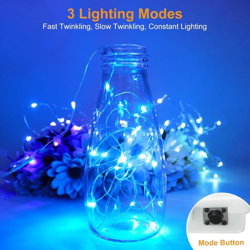 Btfarm 6 Pack Fairy Lights - Battery Operated 20 LED Twinkle String Lights | Waterproof Mini Silver Wire, Blue