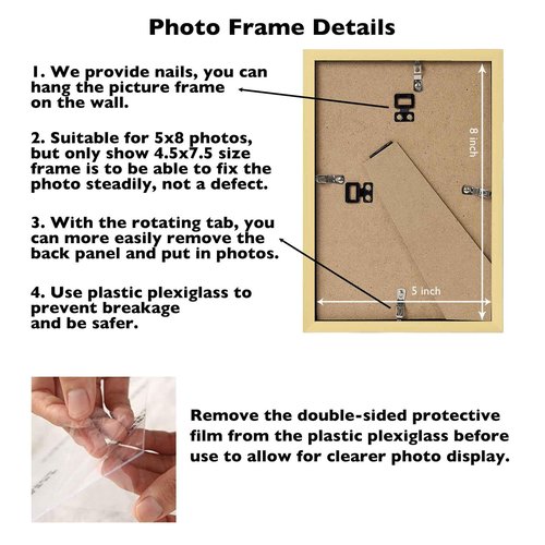 JCJMY 5x8 Picture Frame Gold for Wall Hanging or Tabletop, Wall Mounting Horizontally or Vertically, 5 x 8 Wall Gallery Poster Photo Frame with Durable Shatter Resistant Plexiglass, Gold