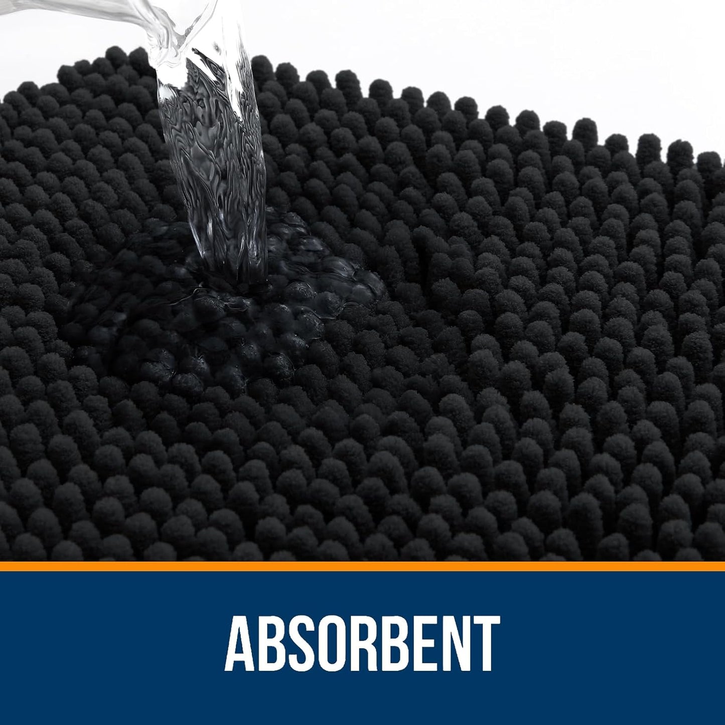 OLANLY Large Bathroom Rugs - Extra Soft Chenille Bath Mats with Rubber Backing | 70x46, Quick Dry, Black