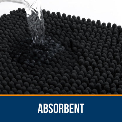 OLANLY Large Bathroom Rugs - Extra Soft Chenille Bath Mats with Rubber Backing | 70x46, Quick Dry, Black