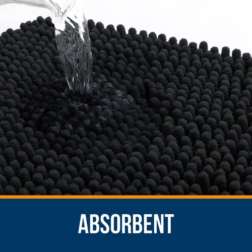 OLANLY Bathroom Rugs 32x20, Extra Soft Absorbent Chenille Bath Rugs, Rubber Backing Quick Dry, Machine Washable Bath Mats for Bathroom Floor, Tub and Shower, Home Decor Accessories, Black