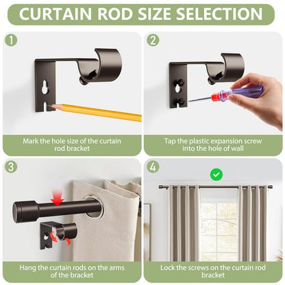 5/8” Diameter Curtain Rods 30-45 Inch, for 30-39 Inch Windows, Adjustable Splicing Bronze Curtain Rods for Windows with Brackets, Window Rod Long Small Curtains Rod