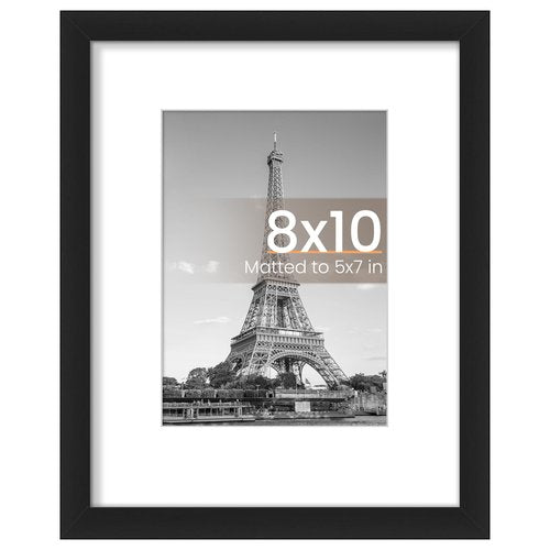 upsimples 8x10 Picture Frame, Display Pictures 5x7 with Mat or 8x10 Without Mat, Wall Hanging Photo Frame, Black, 1 Pack