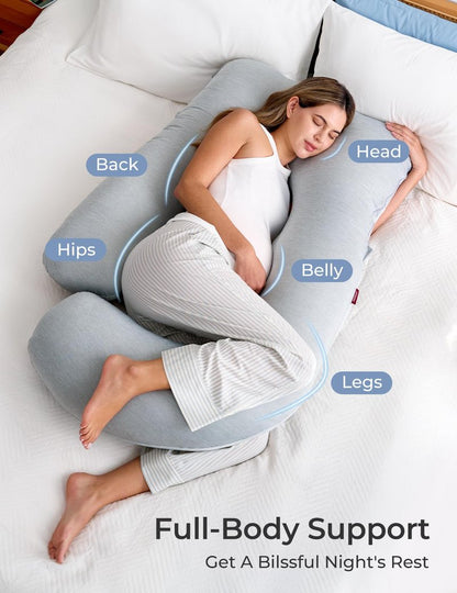 Momcozy Pregnancy Pillows with Cooling Cover, U-Shaped Full Body Maternity Pillow for Side Sleepers 57 Inch - Support for Back, Hip, Belly, Legs for Pregnant Women