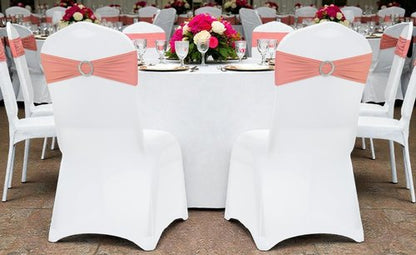 MDS Spandex Chair Sashes - Universal Elastic Stretch Bands with Slider Bow for Wedding Decor | Coral Peach - Pack of 250