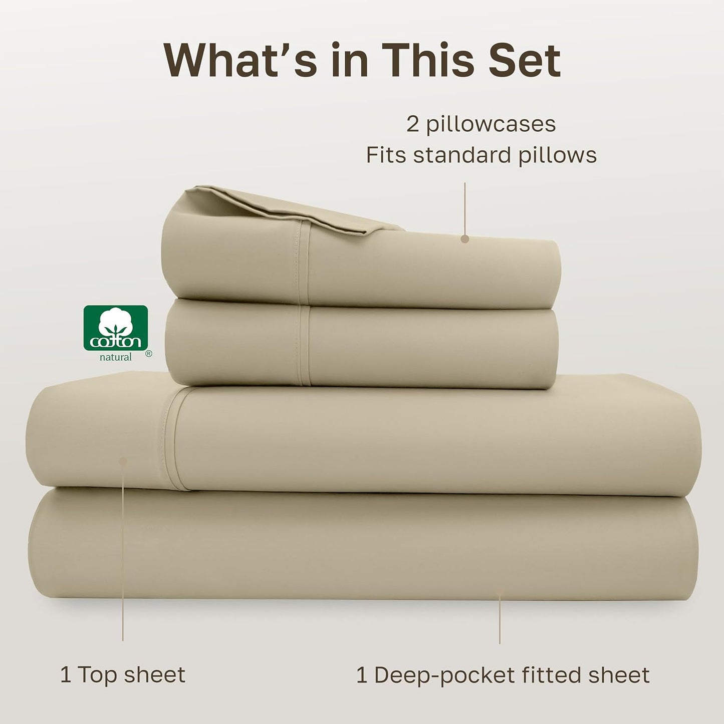 California Design Den Soft 100% Cotton Bed Sheets - Award-Winning 400 TC Full Set, Silky Smooth & Breathable - Beige