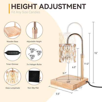 Skiennix Candle Warmer Lamp - Adjustable Height & Dimmable with Timer | Charming Gift Box Included
