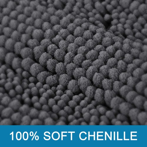 H.VERSAILTEX Bath Rugs for Bathroom Non Slip Bath Mats Extra Thick Chenille Striped Rug 20" x 32" Absorbent Non Skid Fluffy Soft Shaggy Washable Dry Fast Plush Mat for Indoor, Bath Room, Tub - Grey