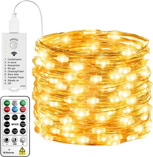 HXWEIYE Rechargeable Fairy Lights - 33ft 100LED Twinkle String Lights with Remote & Timer | Warm White Decor for Bedroom, Wedding, Party