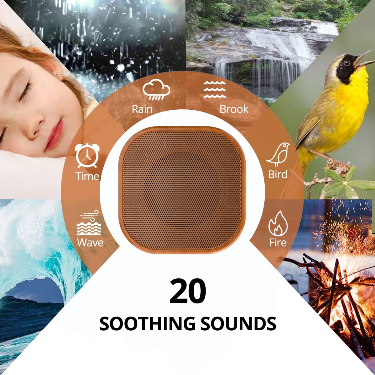 Skiennix White Noise Machine - 20 Soothing Sounds with Memory Function | Sleep Timer for All Ages