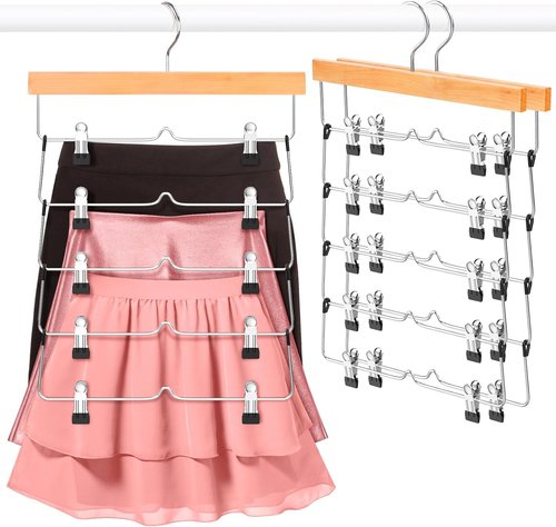 DOIOWN Skirt Hangers - Space-Saving Beechwood Clips for Women | 3-Pack 5-Tier Closet Organizer