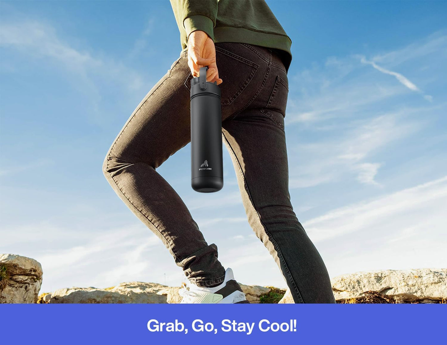 POWCAN 26 oz Insulated Water Bottle - 2-in-1 Straw & Spout Lid | Leak-Proof, Keeps Drinks Cold 24H, Fits Car Cup Holder (Lupine)