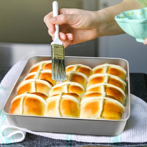 E-far Square Cake Pan Set - 6/8/9-Inch Stainless Steel Bakeware with Lids | Non-Toxic & Dishwasher Safe - 6 Pieces