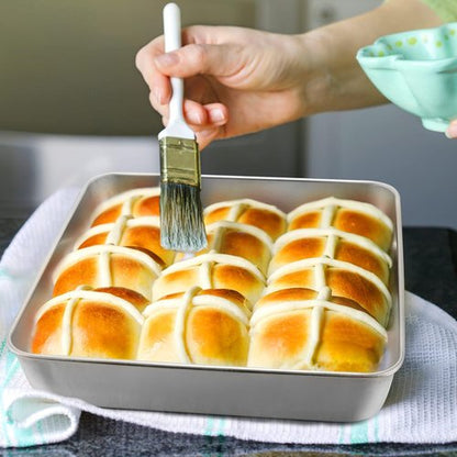 E-far 9 Inch Square Cake Pan Set - Non-Toxic Stainless Steel Bakeware with Lids | Easy Clean & Dishwasher Safe, 4 Pieces