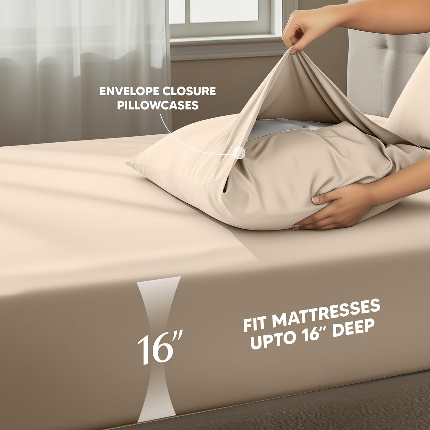 Utopia Bedding Queen Size Sheet Set - Soft, Breathable Microfiber | 4-Piece in Sand, Oeko-Tex Certified