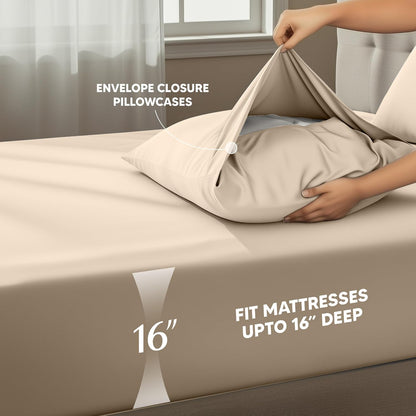 Utopia Bedding Queen Size Sheet Set - Soft, Breathable Microfiber | 4-Piece in Sand, Oeko-Tex Certified