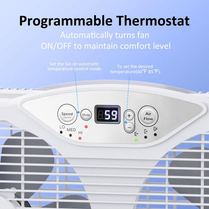 shinic Twin Window Fan, 9-Inch Blades Reversible Airflow, Thermostat Control, 3 Speeds, 23.8"-37" Expandable Width, Window Exchaust Fans for Home Bedroom, ETL Certified