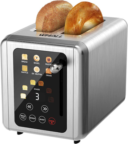 WHALL® Touch Screen Toaster - 2 Slice Stainless Steel with Digital Timer, 6 Bread Types & Shade Settings