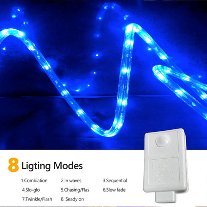 Skiennix 100ft LED Rope Lights - Waterproof & Flexible Tube Lighting with 8 Modes | Blue for Garden, Patio & Parties