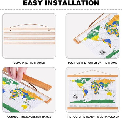 Benjia Magnetic Light Wood Poster Frame - 34" Teak Color Hanger for Photos & Artwork | 1 Pack
