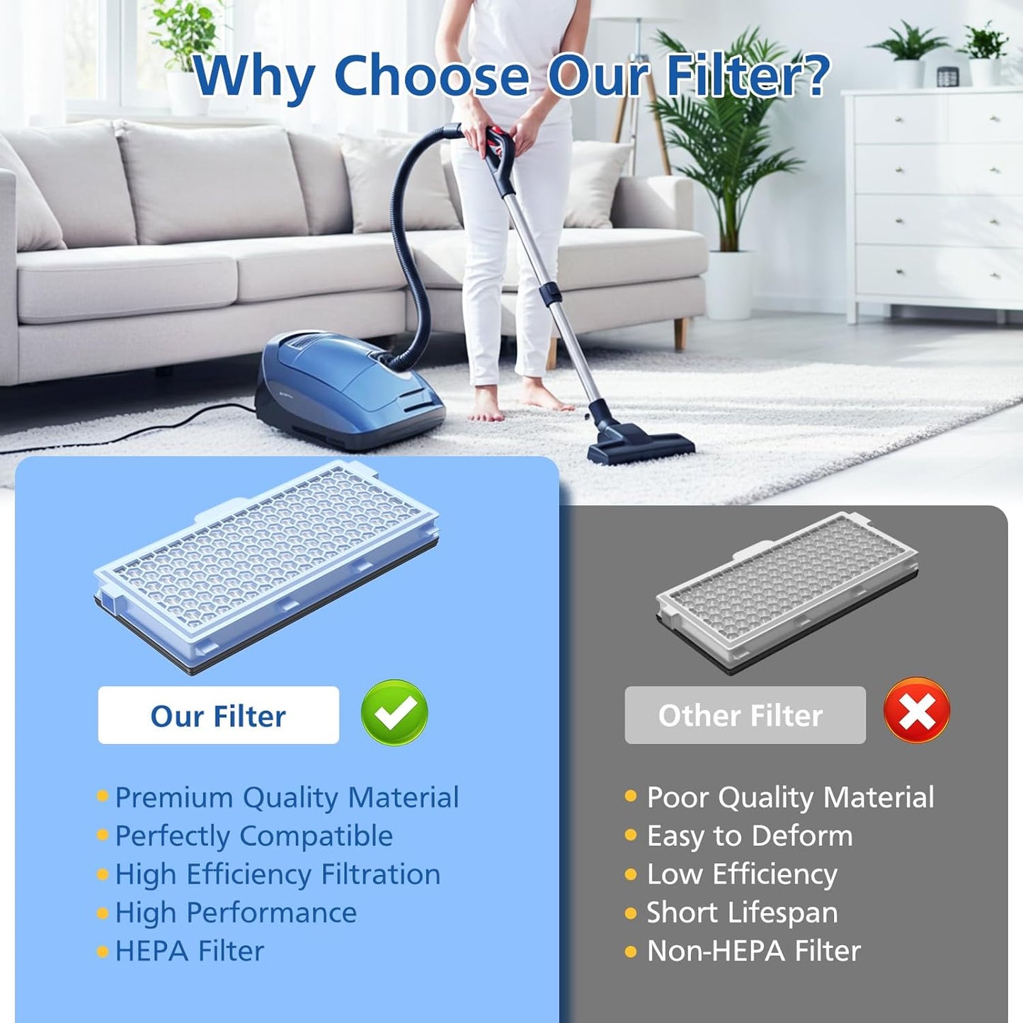 Miele SF-HA 50 HEPA Filters - 3 Pack for Miele Compact C1/C2 & Complete C2/C3 Vacuums