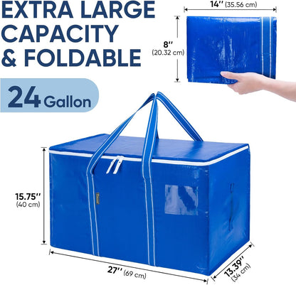 BALEINE Oversized Moving Bags - Heavy-Duty Storage Totes with Reinforced Handles | Royal Blue, 2-Pack