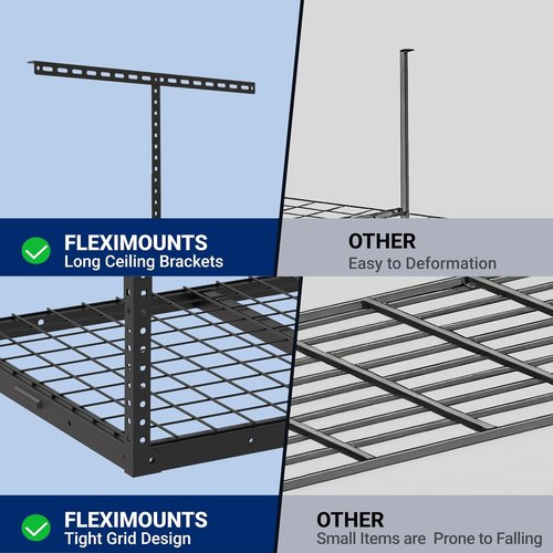 FLEXIMOUNTS 2x3 Overhead Garage Storage Rack - Adjustable Heavy-Duty Metal Ceiling Organizer | 155lbs Capacity, Black