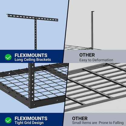 FLEXIMOUNTS 2x3 Overhead Garage Storage Rack - Adjustable Heavy-Duty Metal Ceiling Organizer | 155lbs Capacity, Black