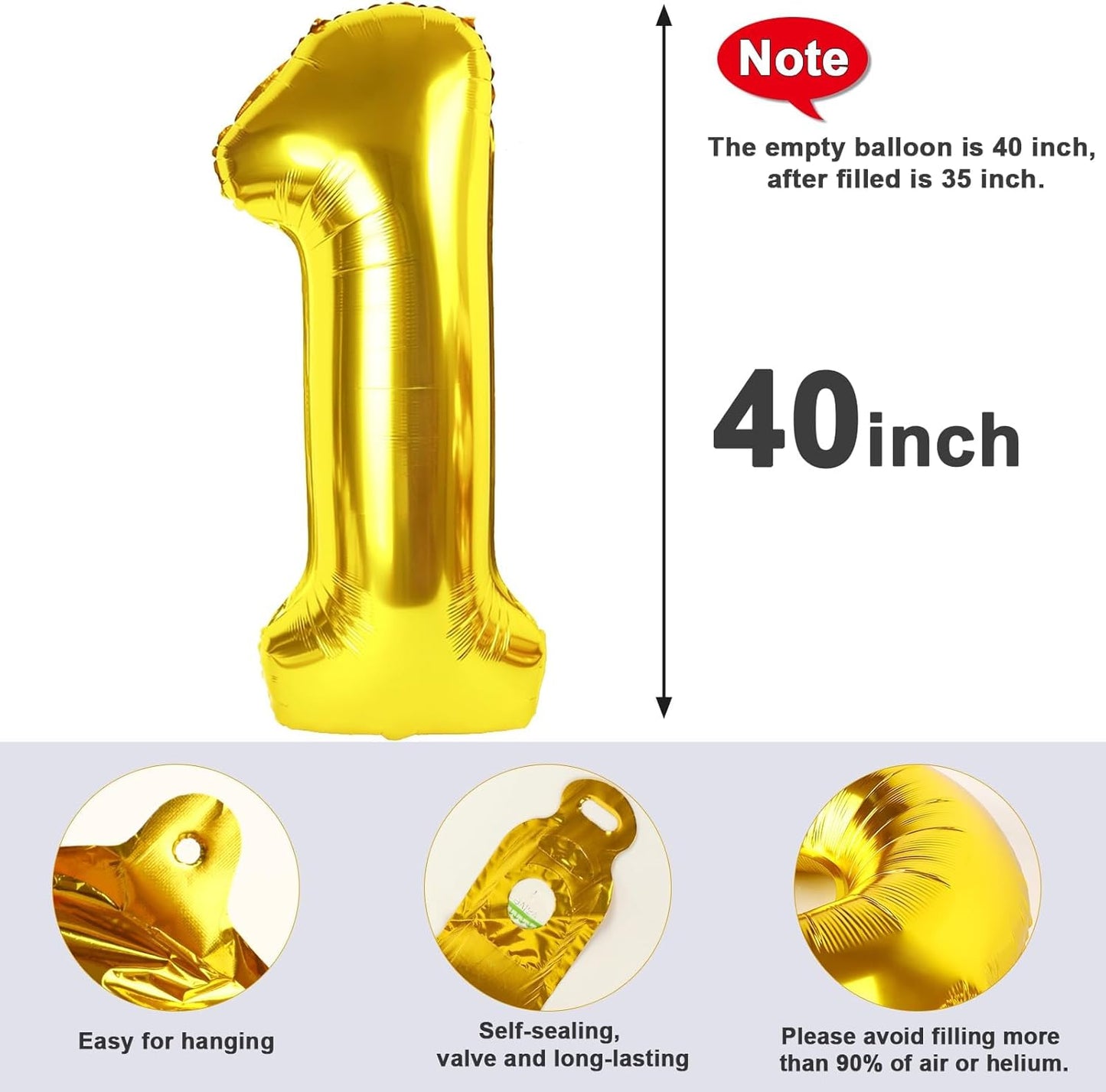 Number 40 Balloon - 40 Inch Gold Foil Decoration for 40th Birthday Celebrations | Perfect for Men & Women