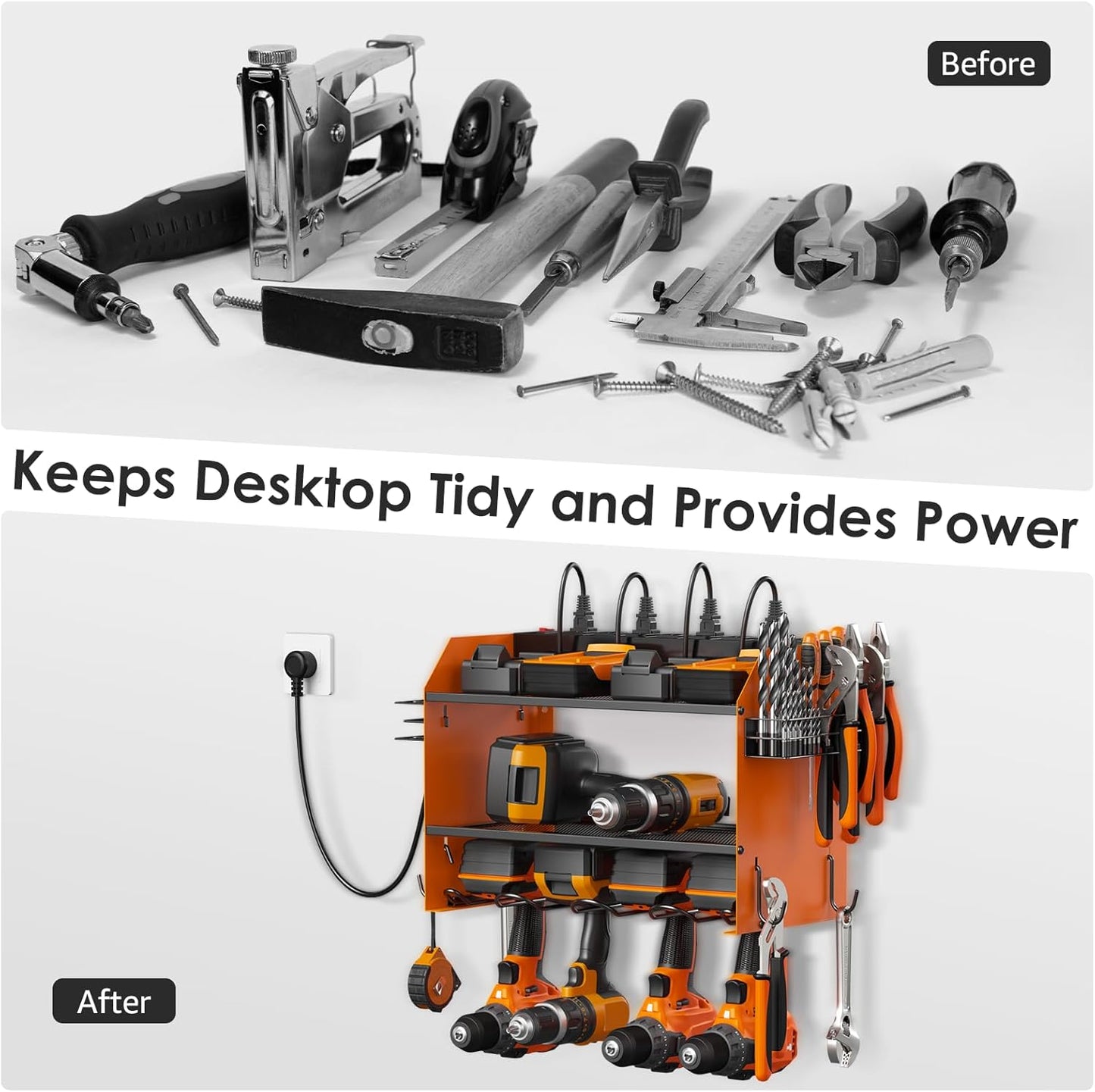 CCCEI Modular Power Tool Organizer - Wall Mount Charging Station & Heavy-Duty Drill Storage Shelf | Orange, 1 Pack