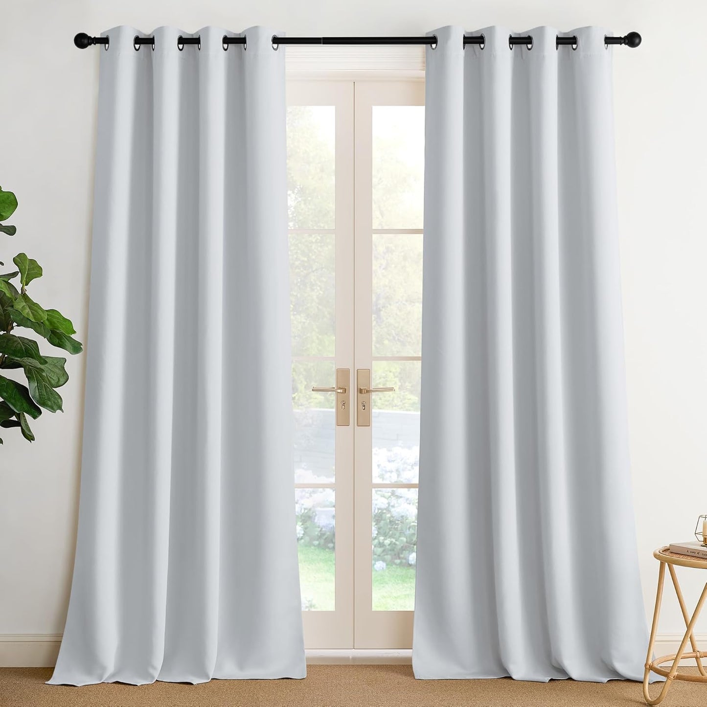 NICETOWN Room Darkening Curtains - Greyish White Drapery Panels, 52"W x 90"L for Optimal Light Control