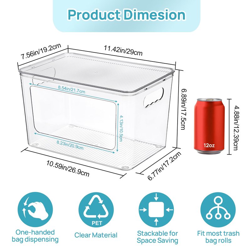 Vtopmart 1 Pack Trash Bag Holder, Stackable Garbage Bag Dispenser for 13/30/33 Gallon Bags, Onion and Potato Storage Bins for Kitchen, Clear Organizer Bins for Under Sink, Laundry Room