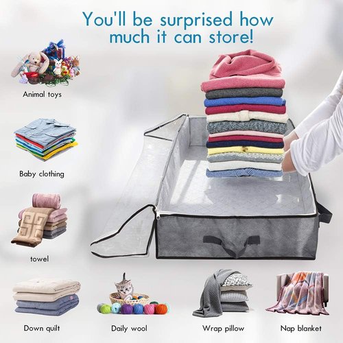 JERIA Underbed Storage Bags - 100L Organizer with 4 Handles & 2 Zippers | Foldable Blankets & Clothes (40" L x 20" W x 7" H)