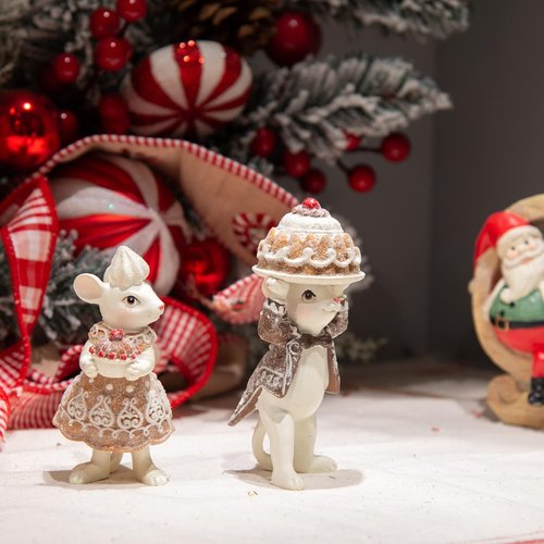 Braxio Gingerbread Mouse Figurine Set - Festive Christmas Decor for Tabletop & Tree | Set of 2