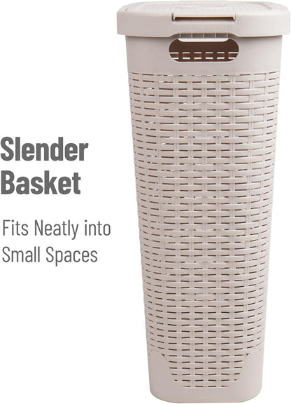 Mind Reader Slim Laundry Hamper - 40L Tapered Design with Lid & Ventilated Cutouts | Ivory Plastic