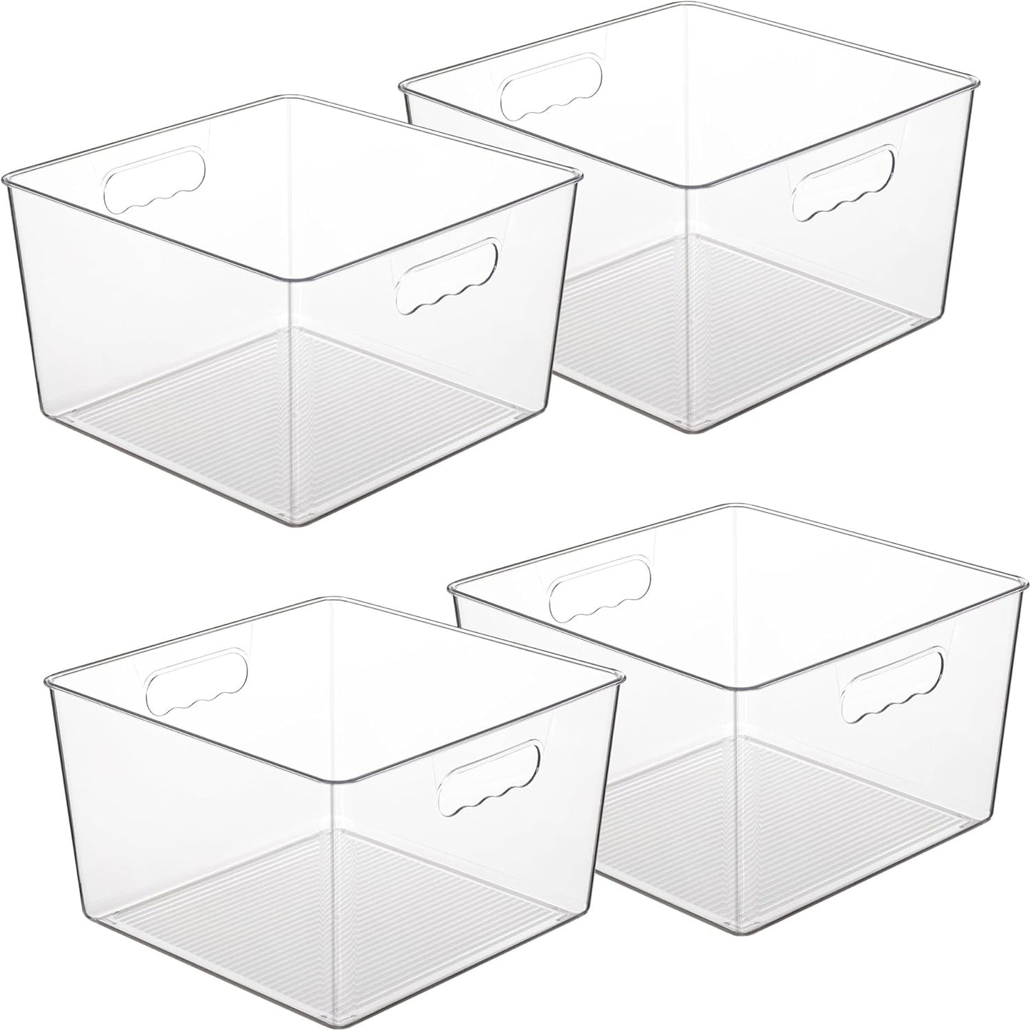 Vtopmart Extra Large Clear Plastic Storage Bins - 11x11 Cube Acrylic Organizers with Handles for Home & Pantry