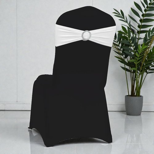 MDS Spandex Chair Sashes - Pack of 150 Universal Stretch Bands with Slider Bow for Wedding Decor - White
