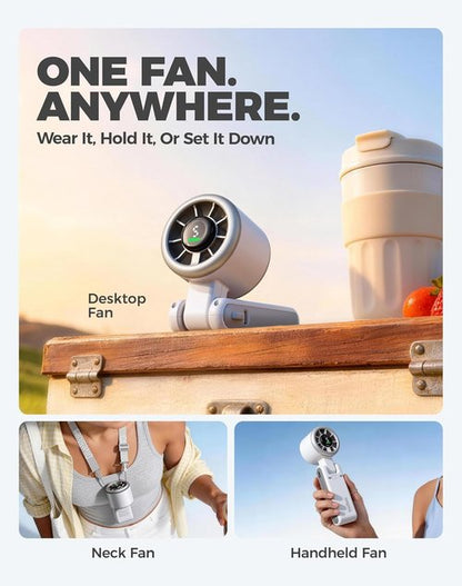 Diveblues Portable Handheld Turbo Fan - 5-Speed Wind, Battery Operated, 12-Hour Runtime, Silver White