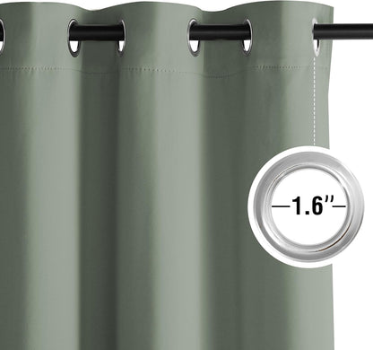 NICETOWN Room Darkening Curtains - Sage Green Drapery Panels, 52"W x 84"L for Ultimate Privacy