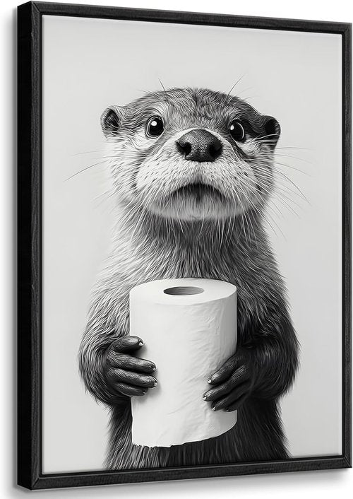 Framed Otter Wall Art - Black and White Funny Animal Decor for Bathroom | Farmhouse Toilet Decoration