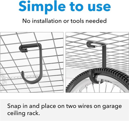 Bussdis Heavy-Duty Bike Hooks - Thickened Garage Ceiling Rack for Safe Overhead Storage | 4 Pack, 50 lb Capacity