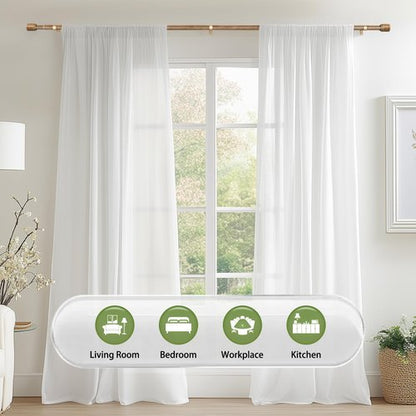 5/8” Diameter Curtain Rods 30-90 Inch, for 30-84 Inch Windows, Adjustable Splicing Wood Grain Curtain Rods for Windows with Brackets, Window Rod Long Small Curtains Rod, 1 Pack