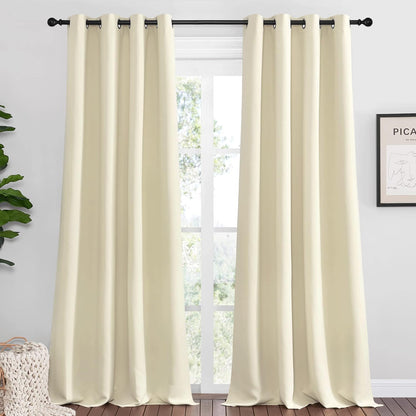 NICETOWN Beige Room Darkening Curtains - 90" Long | Total Privacy Drape Panels for Boho Farmhouse Decor (Set of 2, 55" Wide)