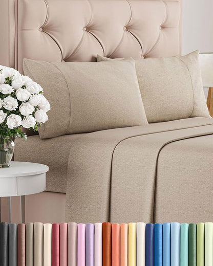 Cal King Size Sheet Set by Hotel Luxury | 4-Piece Comfy, Breathable & Cooling Bedding - Beige