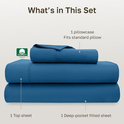 California Design Den Twin Size 100% Cotton Sheet Set - 400 Thread Count, Silky Smooth Sateen, Cobalt Blue